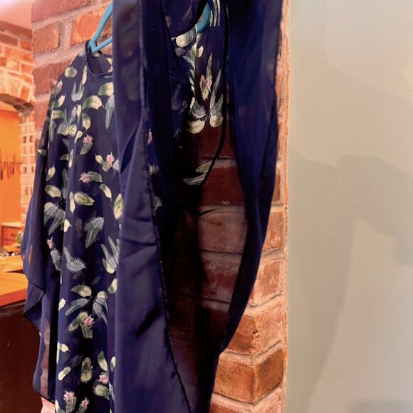 Sheer Layering Blouse - Navy with Feather Print (Green/Blush) - Spring Layering - Picture 5 of 9